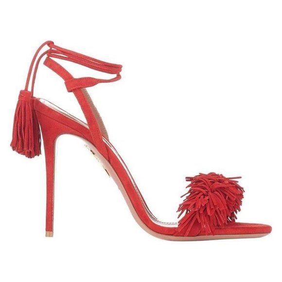 Aquazzura Wild Thing Red Suede Tassel Sandals - Picture 1 of 8